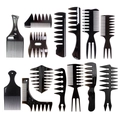 Set of black professional hair combs with wide and fine teeth on white background - 14-Piece Set