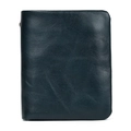 Dunkelblaue Bifold-Geldbörse aus echtem Leder mit Narbung und Metallknopfverschluss - Dunkelblau