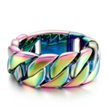 Rainbow iridescent plating on wide stainless steel cuban link bracelet for men - 24cm / Colorful