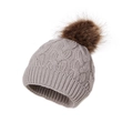 Medium gray cable knit baby beanie with a fluffy brown faux fur pom pom detail - One Size / Light Gray