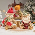 Three Christmas burlap gift bags featuring snowman, elk, and Santa with Merry Christmas print - Set of 3 J45 J49 J50 3D Doll Bag