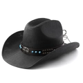 Black western cowboy straw hat with leather band and turquoise beads on white background - M (56-58cm) / All Black