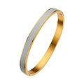 Golden stainless steel bangle with light grey enamel inlay and side hinge closure - 6MM Gold + Grey
