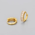 Close-up of S925 silver hoop earrings with rectangular zircon and golden finish - Rectangular Ear Buckles / Gold White Zirconia