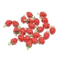 DIY strawberry enamel charms with gold rings and green leaf details for jewelry making - Fresh Red Strawberry