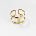 Gouden dubbellaagse roestvrijstalen ring met geometrisch H-ontwerp en kleine pareltextuur - H-Vorm Geometrische Stijl (R020123)