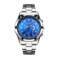 Silver stainless steel chronograph watch with blue dial and date display for men - Blue Dial Silver Strap