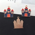 Blue and orange enamel castle charms with golden metal texture for DIY jewelry - Haunted House Castle 22x25mm (15138)