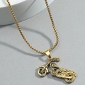Collier avec pendentif moto dorée punk vintage et chaîne vénitienne style hip hop biker - Doré