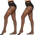 Sheer black high waist tights for women featuring thin polka dot heart pattern and reinforced toe - One Size (40-75kg) / Sheer Black