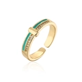Detail of gold plated adjustable ring with teal enamel inlay and white zircon stones - Adjustable Open / Teal(12604)