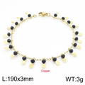 Elegante bracciale in rame dorato con perline nere e ciondoli a goccia, lunghezza 190 mm - Stile con perline nere (KB169145-Z)