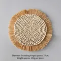 Bohemian 27cm round straw woven wall decor with tassels on light gray surface - Natural Tassel Style (27cm)
