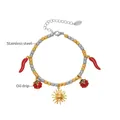 Detail of stainless steel beaded bracelet with red ladybug, pepper and sun charms - Chili Sun Ladybug Style (E699) / Two-tone Bracelet (E699)
