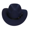 Detail view of navy blue felt cowboy hat with black leather strap and gold metal rivets - M (56-58cm) / Navy Blue (170-F)