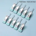 Set of 10 stainless steel clothes pegs in fresh green with anti-slip silicone tips - Hook Style / Fresh Green