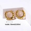 Polished 10mm golden twisted hoop earrings with micro-set zircon on white pedestal - E447-Twisted Pattern / Gold