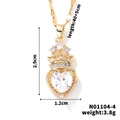 Detail showing crown heart pendant dimensions 2.9x1.2cm with cubic zirconia inlay - Clear Crown Heart (N01104-4)