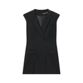 Sleeveless black blazer dress with lapel collar and structured shoulder pads for women - XS / Black