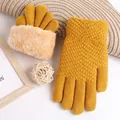 Thickened ginger yellow knit touchscreen gloves with warm fleece lining for winter women - Double Layer Fleece Fold-over Style / Ginger Yellow