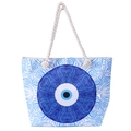 Bohemian evil eye beach tote bag with navy blue mandala print and rope handles - Vintage Mandala Style