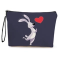 Borsa cosmetica in tela viola scuro con stampa a coniglio e cuore, dotata di cinturino - Stile Coniglio Cuore Cartone Animato 3 / 17*25cm (Lino) con Cinturino