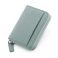 Portacarte in pelle verde pisello con motivo litchi, zip e finiture in metallo argento - Azzurro