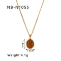 Detail view of 18k gold plated necklace with 1.3cm tiger eye stone pendant and dimensions - Oval Tiger Eye Style (NB-N1055) / Gold