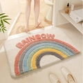 Absorbent plush bathroom mat with colorful 3D rainbow pattern and Rainbow text in cream - 40*60cm / Over The Rainbow