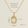 Elegant 18K gold plated stainless steel double layer necklace featuring square zircon stone - White Zirconia