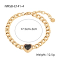 18K gold plated thick chain bracelet with heart-shaped dark gem and size tag - 17.5cm+3cm Extension Chain / Gold Black Zirconia