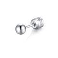Polished stainless steel barbell stud earring with textured cylinder screw back - Ball & Rhinestone Style / 1 Piece / Steel