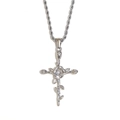 Silver twist chain necklace with a floral textured cross pendant in 18K gold plated steel - February / Steel
