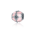 Macro shot of silver hollow-out beads with pink enamel heart patterns for jewelry making - Hollow Petal Ball