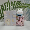 Cute bunny smart alarm clock night light with matching gift box and paper bag set - Shy Rabbit (Blue) + Bear Bag + Cupid Wrap