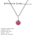 Halskette aus Silber-Edelstahl mit 8mm rundem Geburtsstein-Anhänger in Juli-Rot - Juli Rosérot - Silber