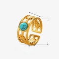 Gold stainless steel open ring featuring a turquoise stone and sunburst hollow design - Turquoise