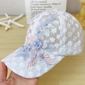 Gorra de béisbol de encaje blanco transpirable con bordado floral y cuentas para mujer - L / Gris