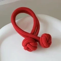 Elastic red braided ponytail holder with double knot design and high stretch fiber - Red