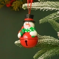 Festive snowman Christmas bell ornament with red metal base hanging on snowy tree - Gift Snowman-Red Bell-Half Body