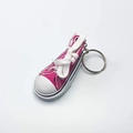 Mini canvas sneaker keychain in rose red color with white laces and rubber toe cap - Rose Red
