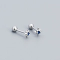S925 sterling silver star stud earrings with blue zircon and screw back closure - Platinum (Blue Zirconia)