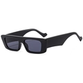 Square thick frame sunglasses with wide temples and dark lenses in 45-degree view - Bright Black