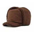 Chapeau d'hiver en suédine marron foncé avec doublure en fausse fourrure pour hommes âgés - Taille unique 56-58cm / Café