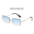 Frameless square sunglasses with gold metal frame and blue gradient lenses for women - Gold Frame Blue Lenses