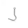 L-shaped G23 titanium nose stud with 1.5mm clear zircon and silver finish - G23 Titanium S-Bar Nose Stud-0.8*7*1.5mm