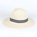 Classic beige straw fedora sun hat with black and white herringbone band for men - Adjustable / Beige
