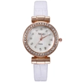 Detail of rose gold watch with sparkling rhinestones and white croc-leather strap - White