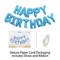Blue star pattern Happy Birthday foil balloon set with straw and ribbon accessories - Blue Polka Dot