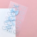 Blue ribbon bow stickers and heart-shaped crystal rhinestones for fairy eye makeup - Blue Bow Heart Jewels (BJA-642)